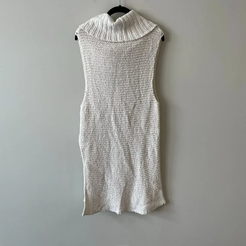 Free People Turtleneck Sleeveless Side Slits Casual Pullover Sweater White Small - Picture 3 of 8
